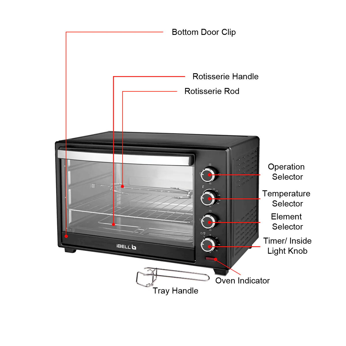 IBELL EO40LGDLX Electric Oven Toaster Grill OTG with Convection & Motorized Rotisserie, 1800 Watt, Multiple heating options, Illuminated Chamber (Black, 40 L) - Image 6