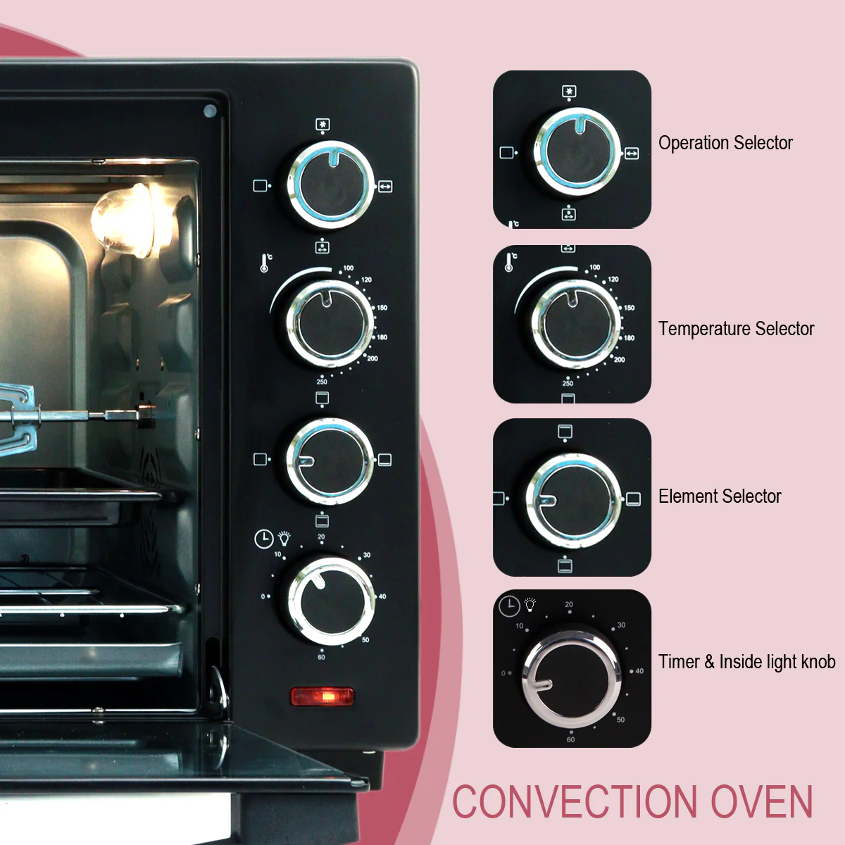 iBELL EO50LGDLX Otg 50 Litre,Convection Oven Toaster Griller With Motorized Rotisserie,Multiple heating modes,2000 Watt (Black),2000 Watts,50 Liter - Image 3