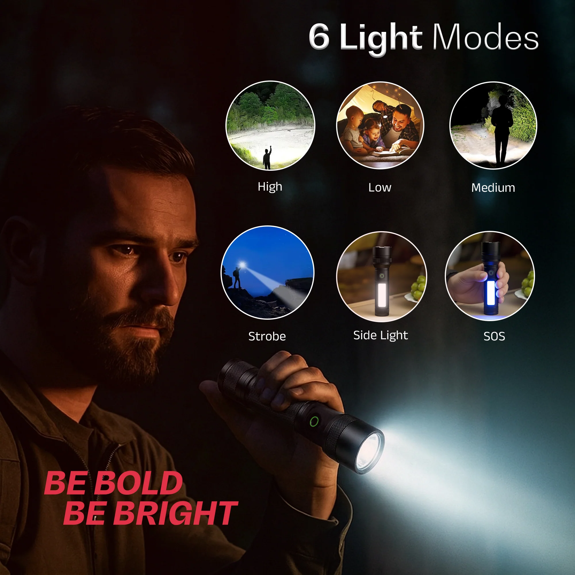 IBELL LUMINEX 800 Rechargeable Torch Light High Power, 6 Light Modes, Telescopic Zoom, Type C Charging, LED Flashlight, Super Bright & Long Distance Range, for Home, Outdoor & Emergency Use (Black)) - Image 4