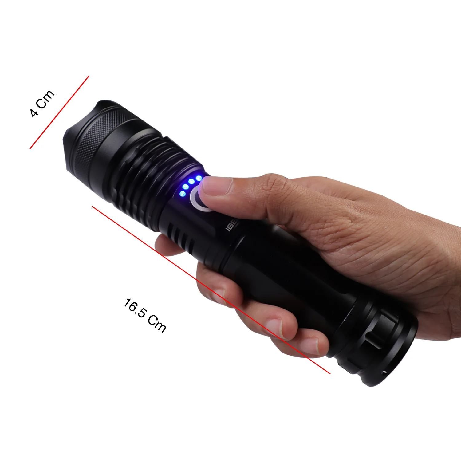 IBELL FL8360S Rechargeable LED Flashlight, Aircraft Aluminum, Telescopic Zoom, Water Resistant, Ultra Long Beam Range with 5 Light Modes (Black) - Image 4