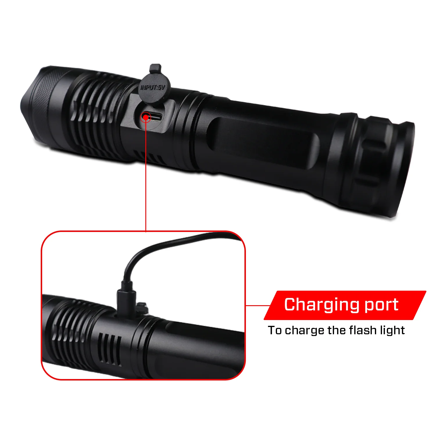 IBELL FL8360S Rechargeable LED Flashlight, Aircraft Aluminum, Telescopic Zoom, Water Resistant, Ultra Long Beam Range with 5 Light Modes (Black) - Image 6