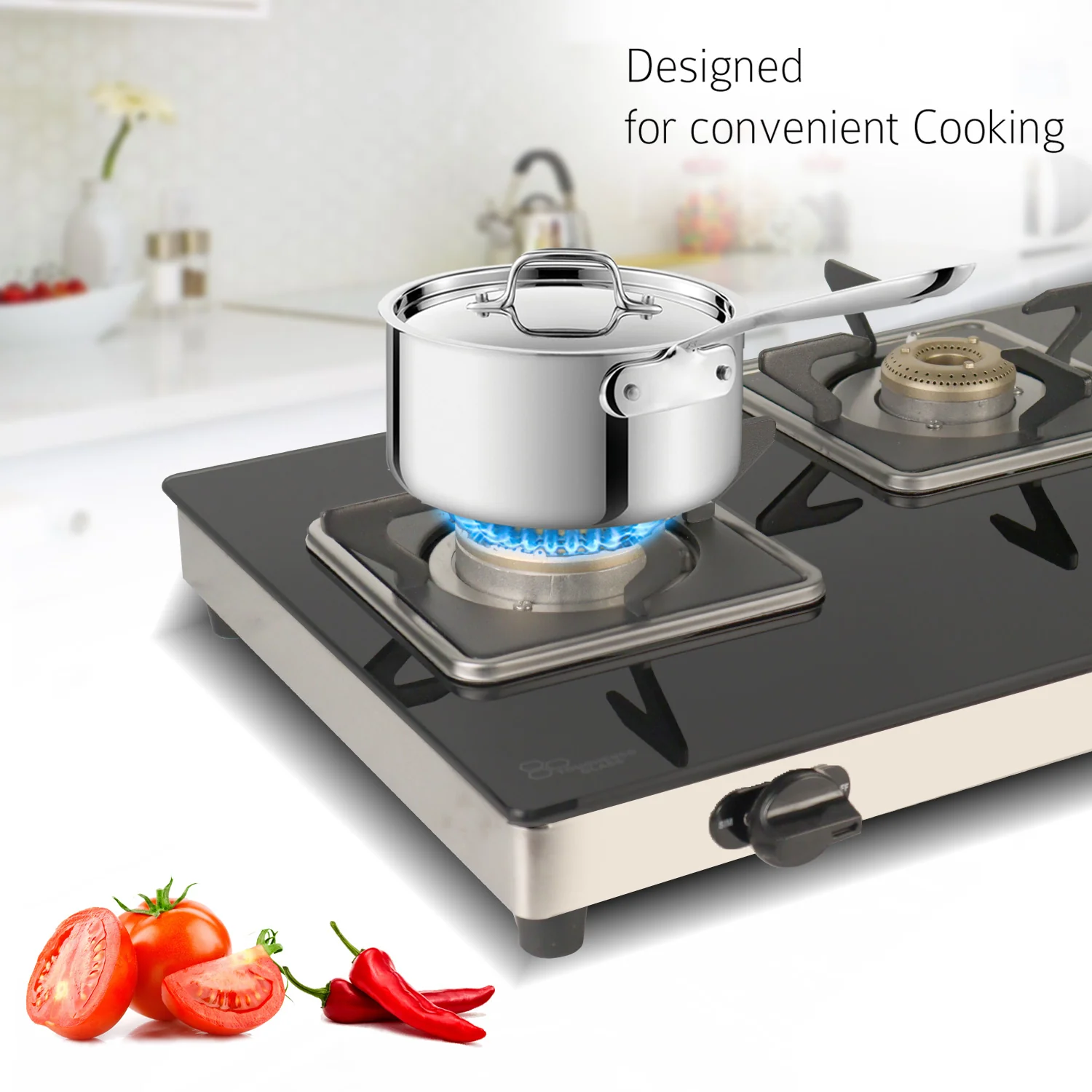 iBELL 8413 Star 3-Burner Gas Stove – Premium Model with a Low gas consumption, Stylish Square Design, Durable 7 mm Toughened Glass Top, Spacious Body (77 x 38 x 5 cm), Manual Ignition (Black) - Image 3
