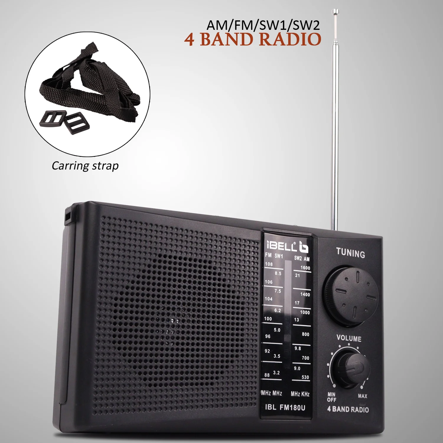 iBELL FM180U Portable FM Radio with USB/SD Slot, MP3 Player, Headphone Jack & Dynamic Speaker 4 Band (Black) - Image 3