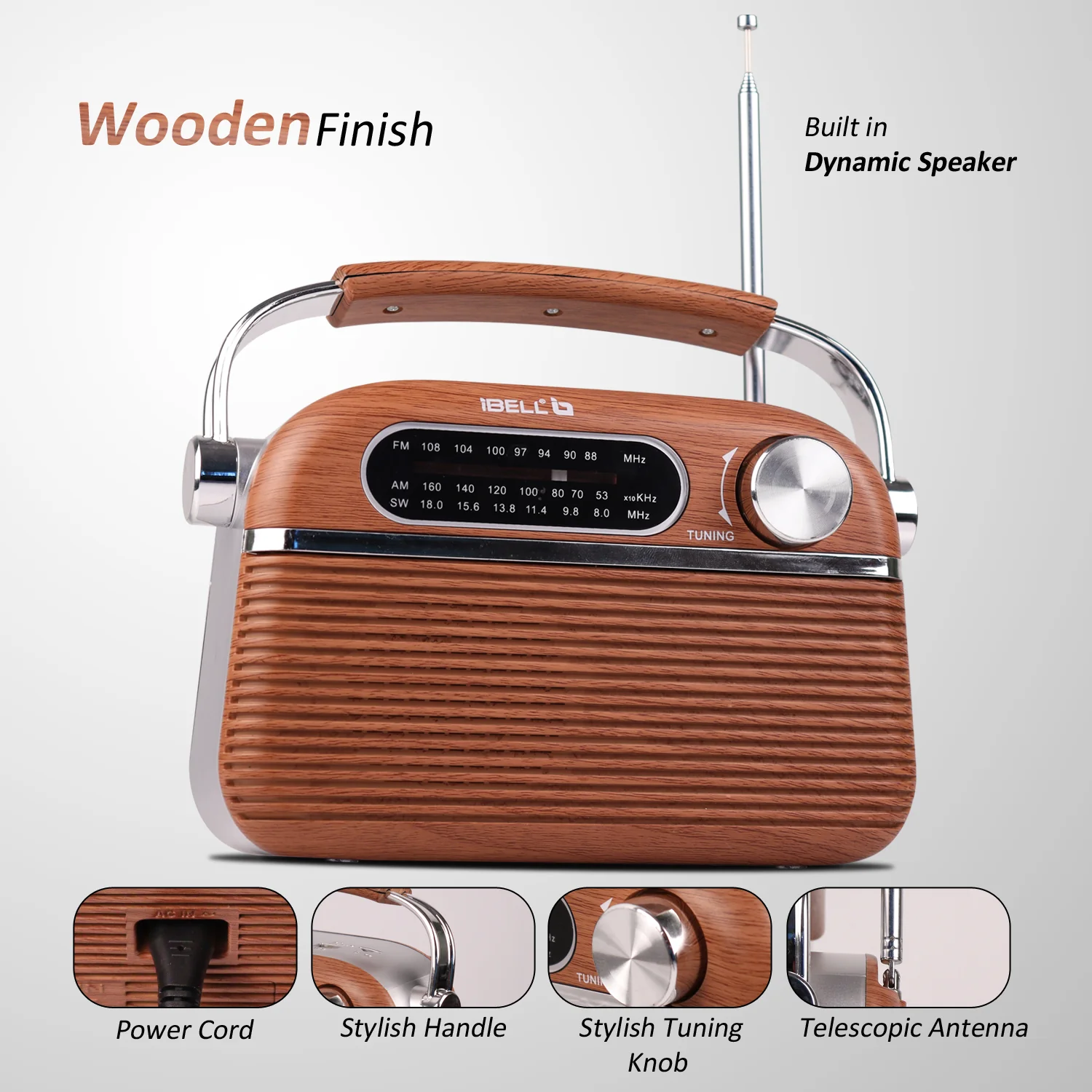 iBELL FM700BT 3-Band Portable FM Radio with Bluetooth, Dynamic Speaker, USB & SD Slot, MP3 Player (Brown) - Image 7