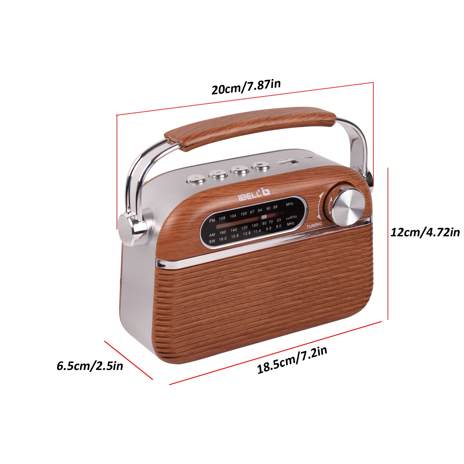 iBELL FM700BT 3-Band Portable FM Radio with Bluetooth, Dynamic Speaker, USB & SD Slot, MP3 Player (Brown) - Image 8