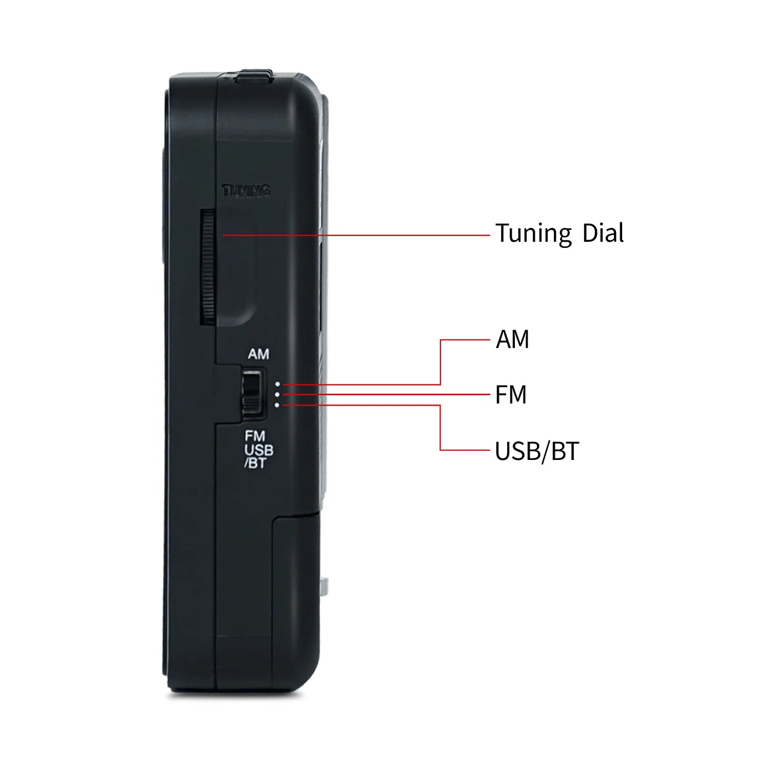 iBELL FM720BT Portable Pocket FM Radio with Bluetooth Speaker, USB/SD MP3 Player, Rechargeable with Type C Port, 2 Band (Black) - Image 5