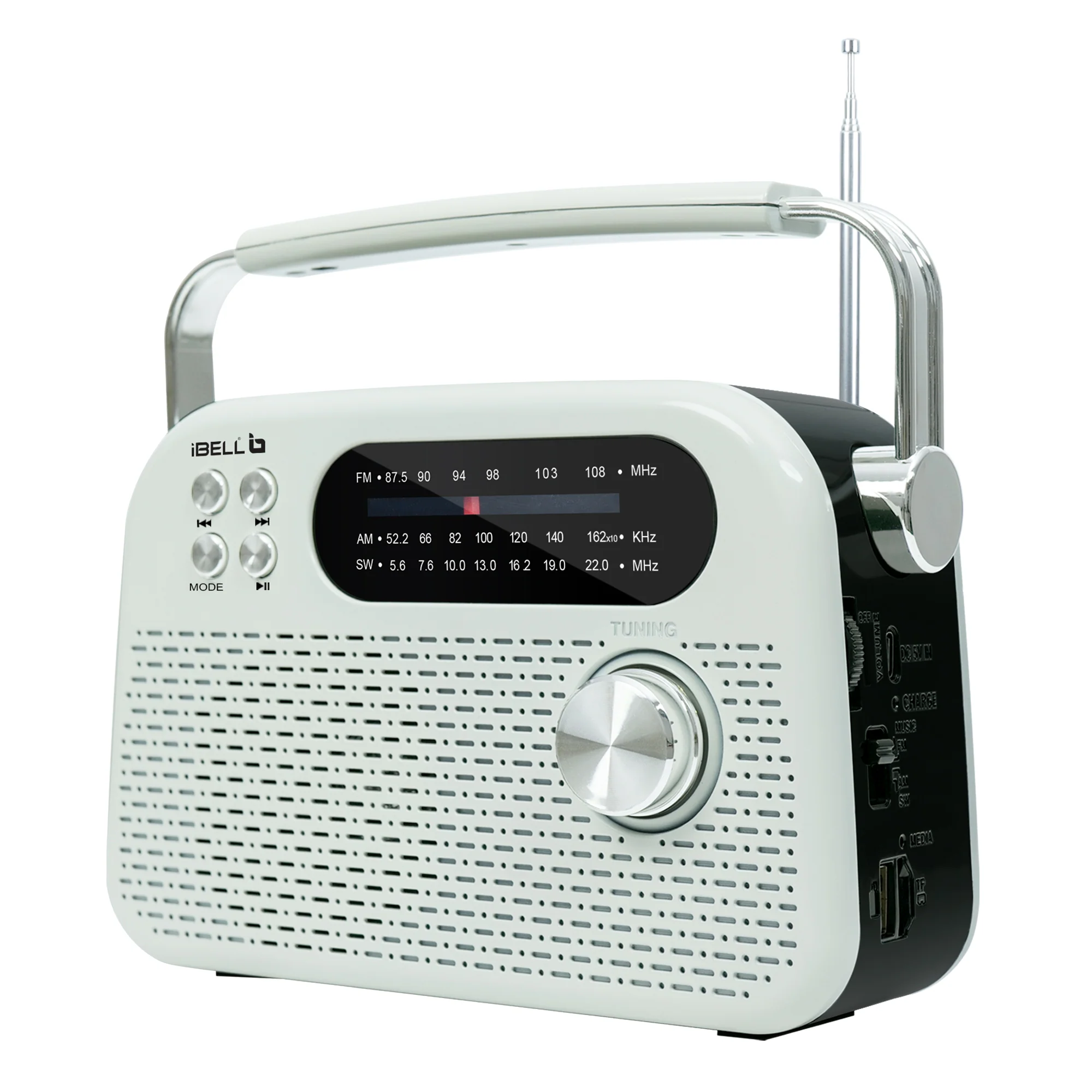 iBELL FM730BT Portable FM Radio with Bluetooth Speaker, USB, SD Slot, MP3 Player & Dynamic Speaker, 3 Band, Rechargeable with C-Type Charging Port (White) - Image 4