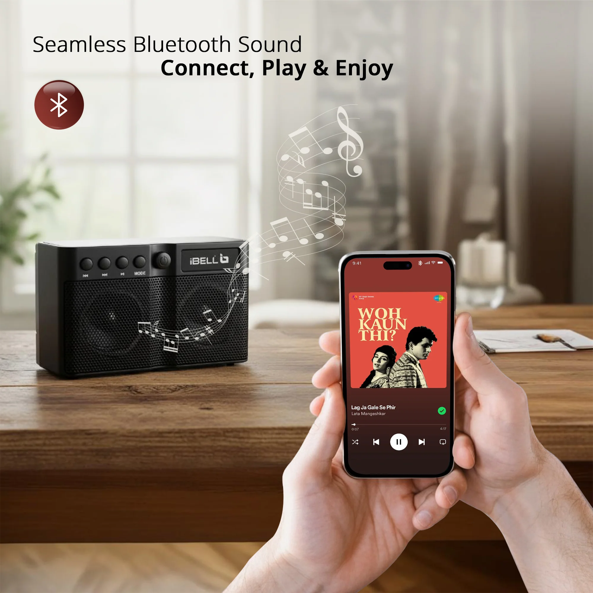 iBELL FM760BT Portable FM Radio with Bluetooth Speaker, USB Charging, Headphone Jack & Built-in Rechargeable Battery (Black) - Image 3