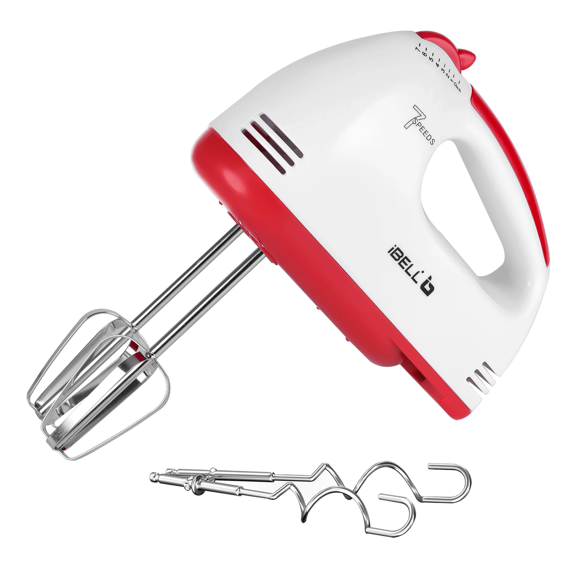 iBELL WHISK280 Hand Mixer, 280W, 7 Speed Control Plus Turbo, Beater/Blender/Electric Cream Maker for Cakes, stainless, Dough Hooks (White) - Image 4