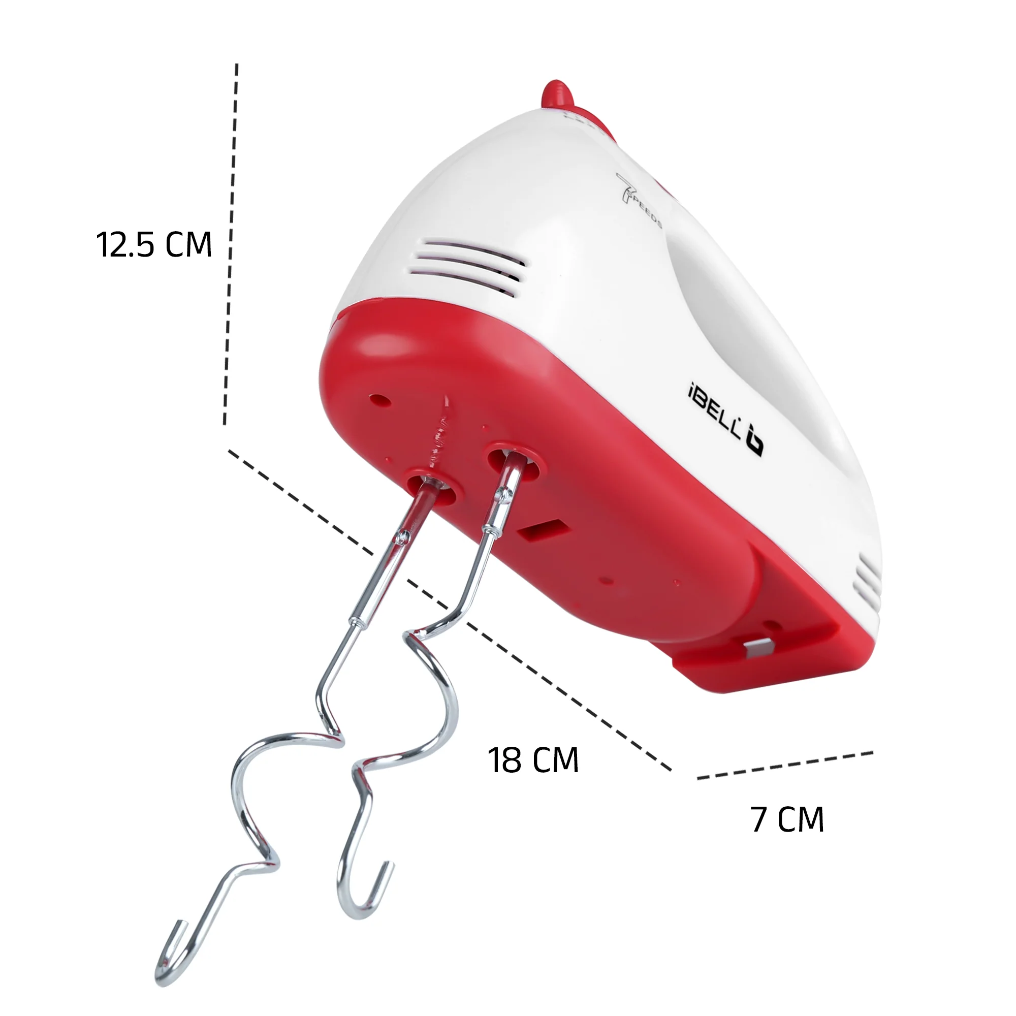 iBELL WHISK280 Hand Mixer, 280W, 7 Speed Control Plus Turbo, Beater/Blender/Electric Cream Maker for Cakes, stainless, Dough Hooks (White) - Image 6