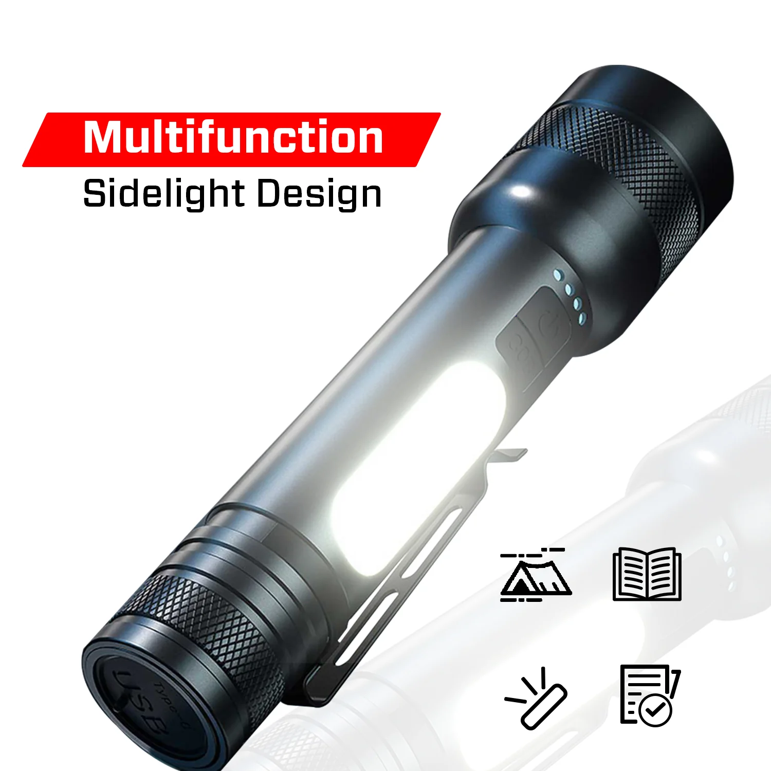 IBELL FL8375S Rechargeable Torch, Powerbank Function, Aircraft Aluminum Body, Telescopic Zoom, Water Resistant Flashlight with Multiple Light Modes (Black) LED - Image 3