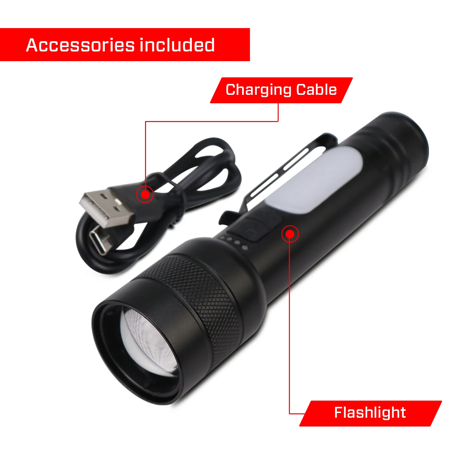 IBELL FL8375S Rechargeable Torch, Powerbank Function, Aircraft Aluminum Body, Telescopic Zoom, Water Resistant Flashlight with Multiple Light Modes (Black) LED - Image 7