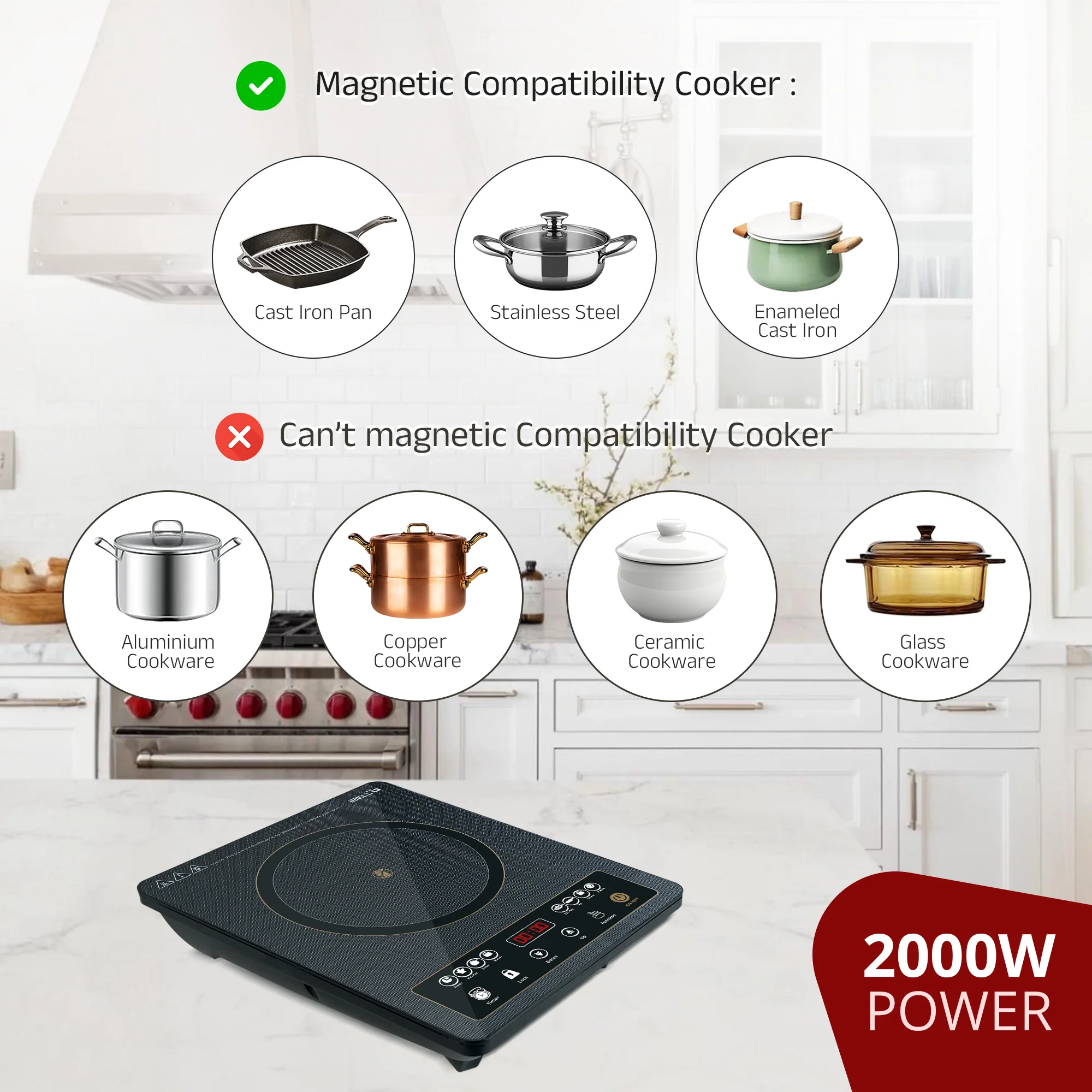 iBELL IBL CROWN 11 Induction Cooktop, 2000W, Full Touch Control,6 preset menu, Auto Shut Off and over Heat Protection,2 year warranty(Black) - Image 3