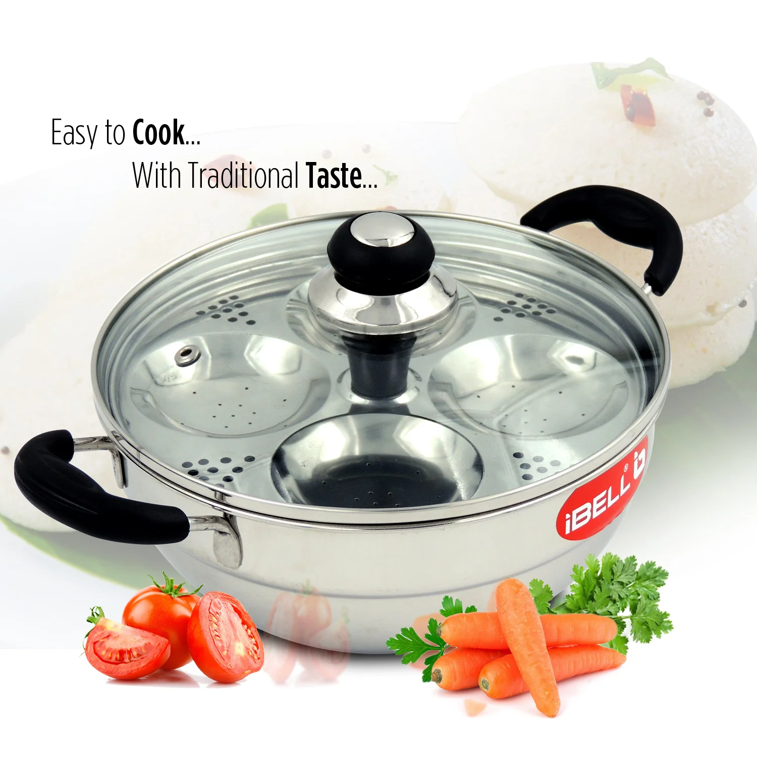 iBELL 2P08G Multi Purpose Kadai with Idli Maker Stainless Steel, 2 Plates 8 Idlies, with Glass Lid - Image 5