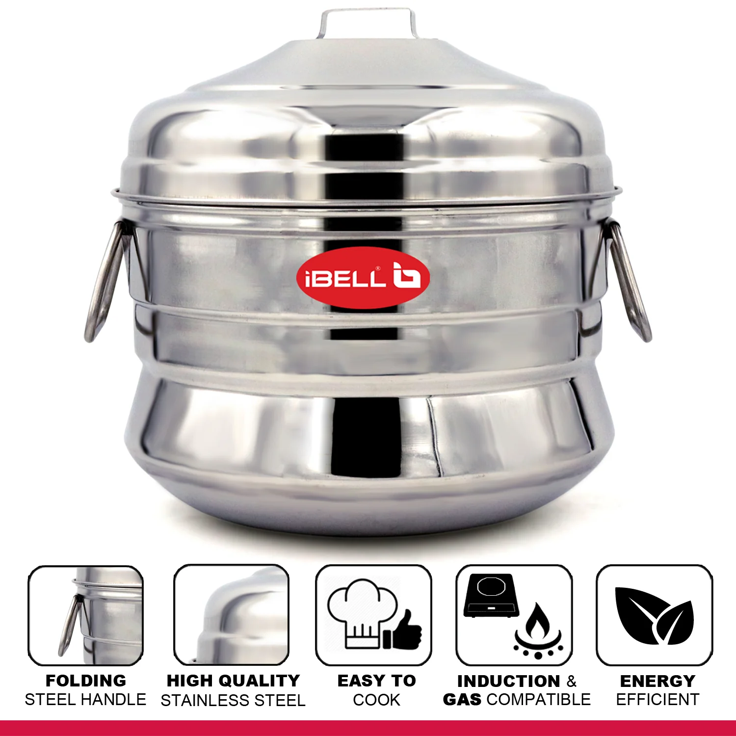 iBELL IP18P3 Stainless Steel High Food Grade Idly Pot, 3 Plates/18 Idly, Silver - Image 3