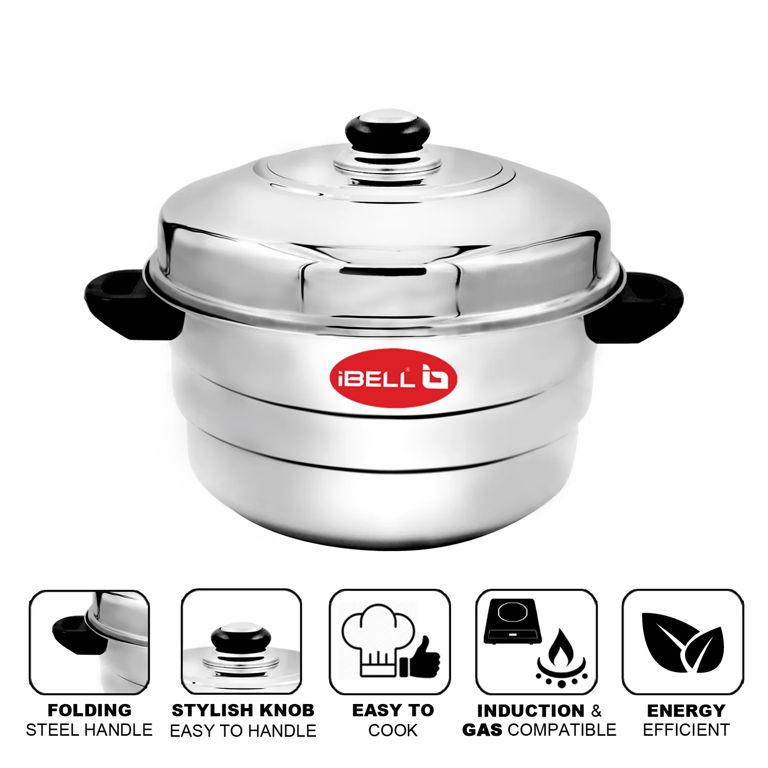 iBELL IP21P3SM High Food Grade Idly Pot Stainless Steel, Idli Pot with Steamer & Mini Idli Plate, 3 Idli Plates / 21 Idlies (Silver) - Image 3