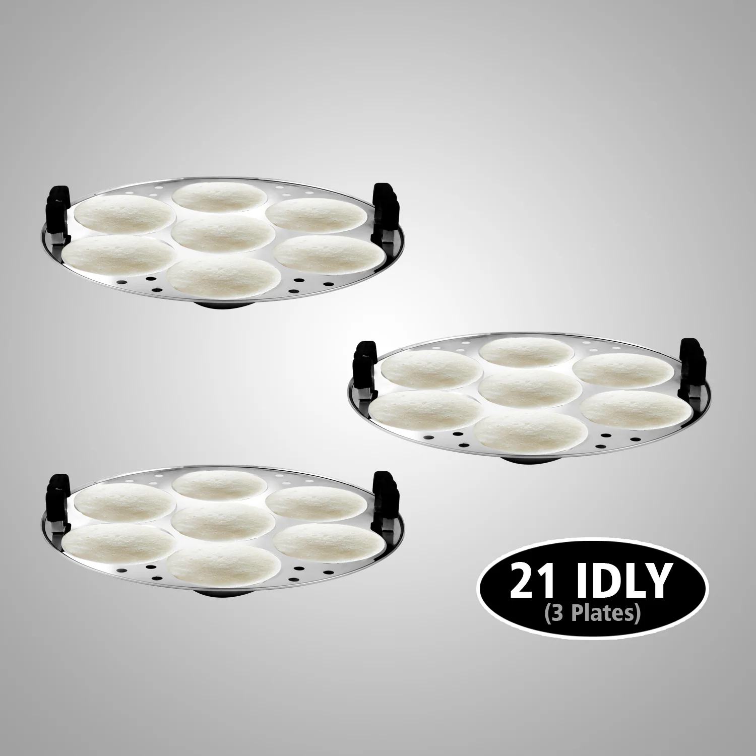 iBELL IP21P3SM High Food Grade Idly Pot Stainless Steel, Idli Pot with Steamer & Mini Idli Plate, 3 Idli Plates / 21 Idlies (Silver) - Image 4