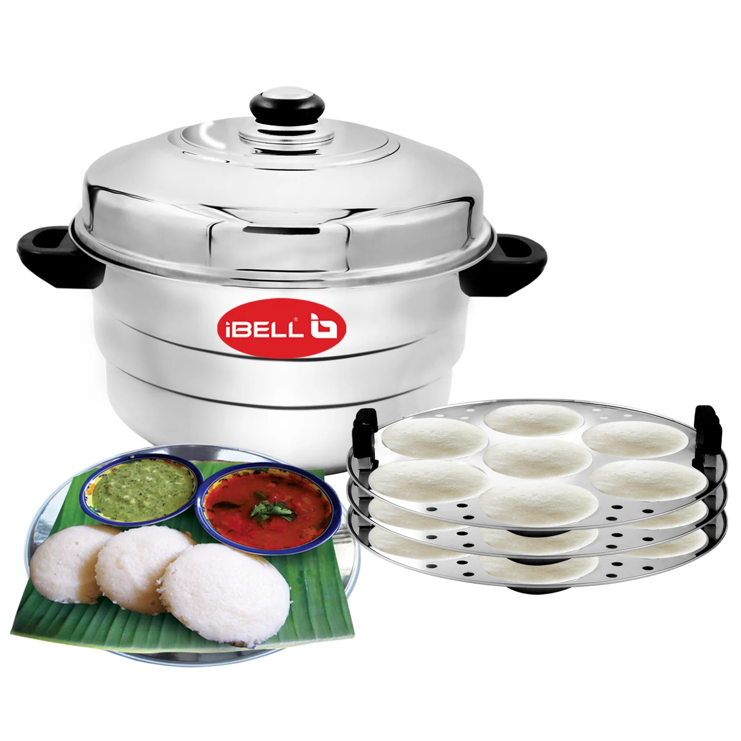 iBELL IP21P3SM High Food Grade Idly Pot Stainless Steel, Idli Pot with Steamer & Mini Idli Plate, 3 Idli Plates / 21 Idlies (Silver) - Image 7