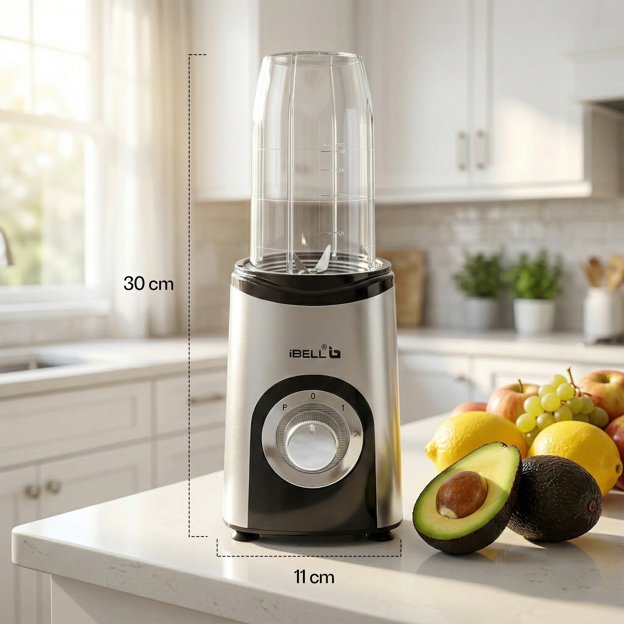 iBELL Juicer Mixer Grinder For Home, Smoothie Maker, 600W,2 Blades, 3 Modes, 3 Jars + Chopper, 100% Copper Motor, 24,000 RPM, Nutri Blender With Stainless Steel Blades (Silver) - Image 3