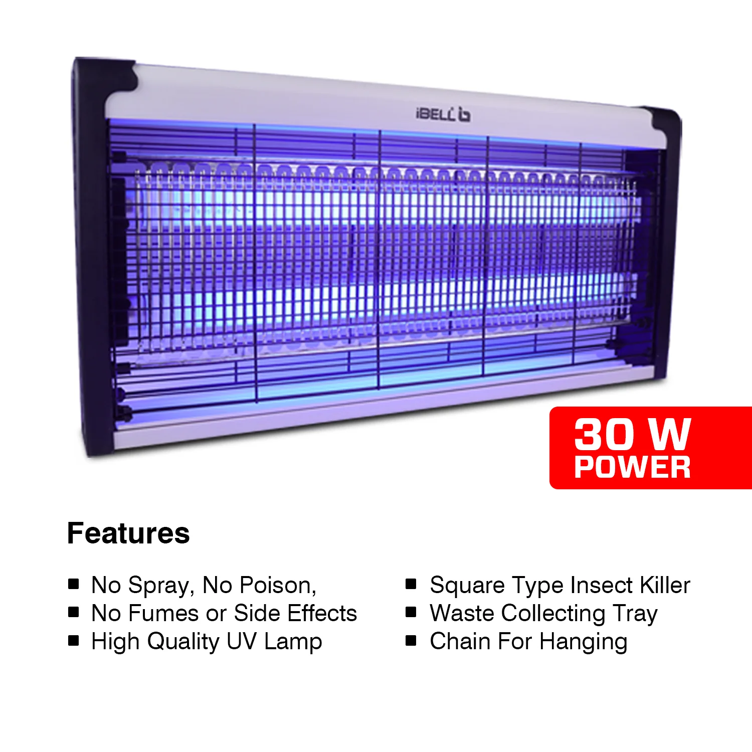 iBELL M215IK Bug Zapper Machine, 30W Insect Killer with Aluminum Body - Fly Catcher for Home, Hotels & Offices - UV Bulbs (Silver) - Image 4