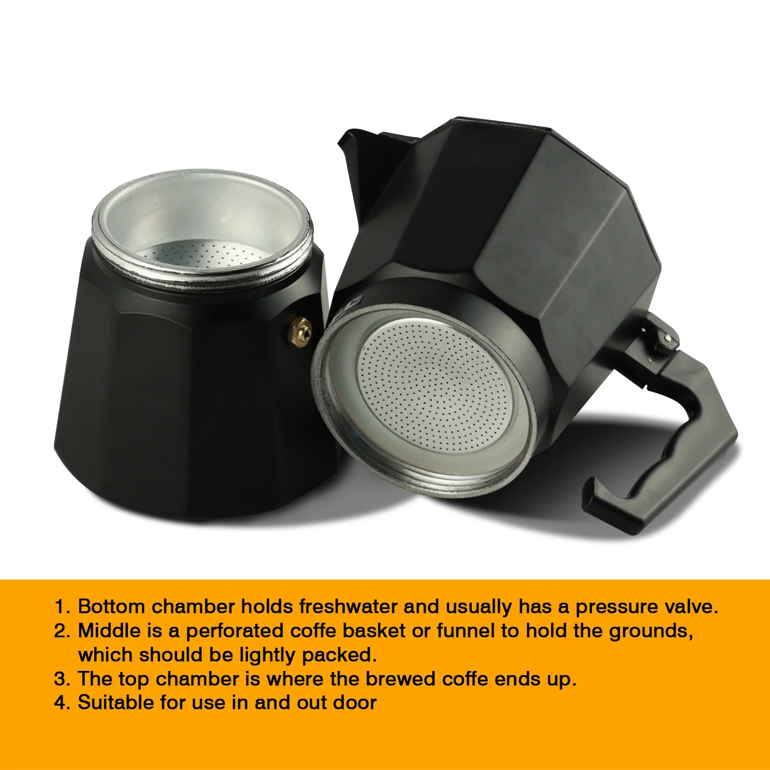 IBELL MP6370S Classic 6 Cup Moka Pot Espresso Maker/Percolator/filter Coffee Maker, Italian Espresso - Black - Image 4