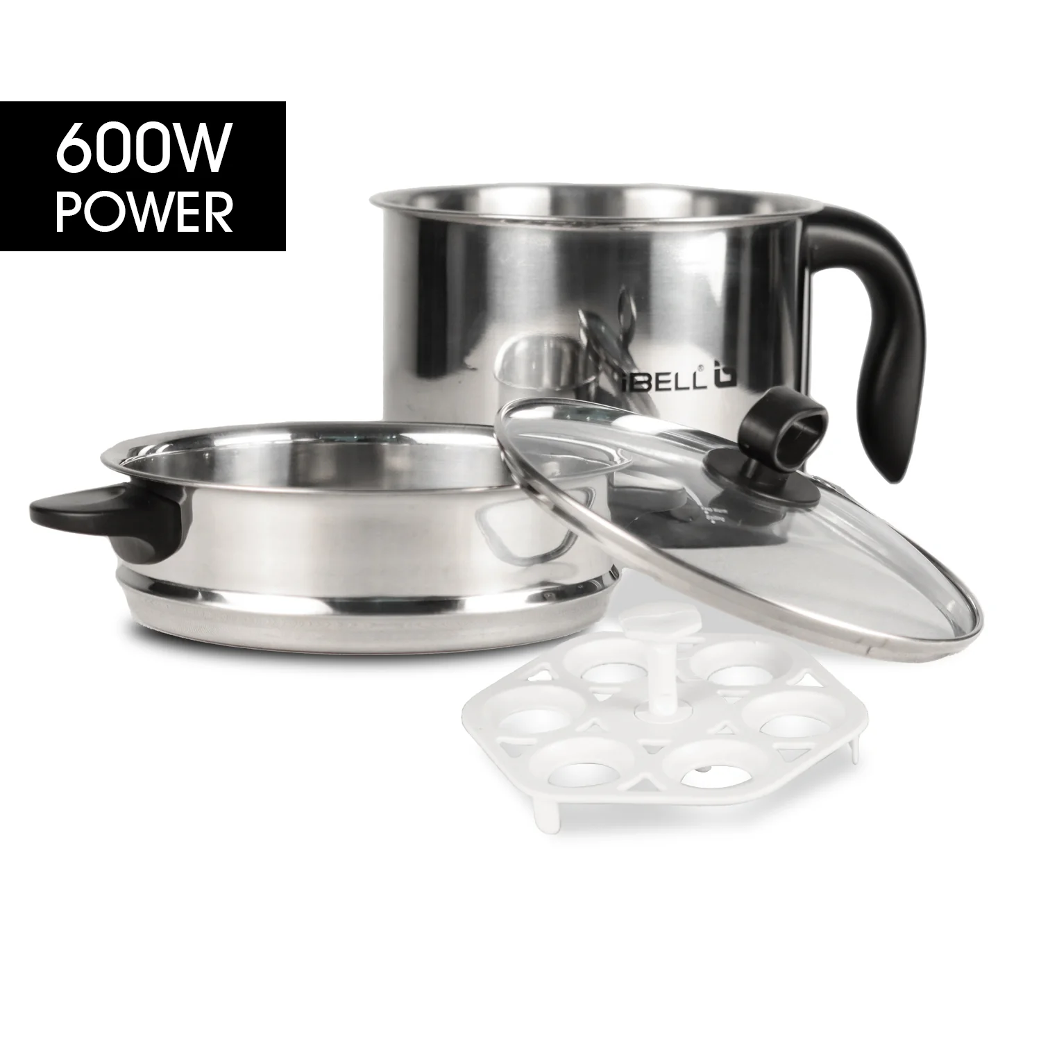 IBELL MPK12M Multipurpose Electric Kettle, 1.2 Litre, 600W, 2 Cooking Pots & Egg Boiler, Temperature Control, For boiling Water, Egg, Stainless Steel Body (Silver) - Image 3