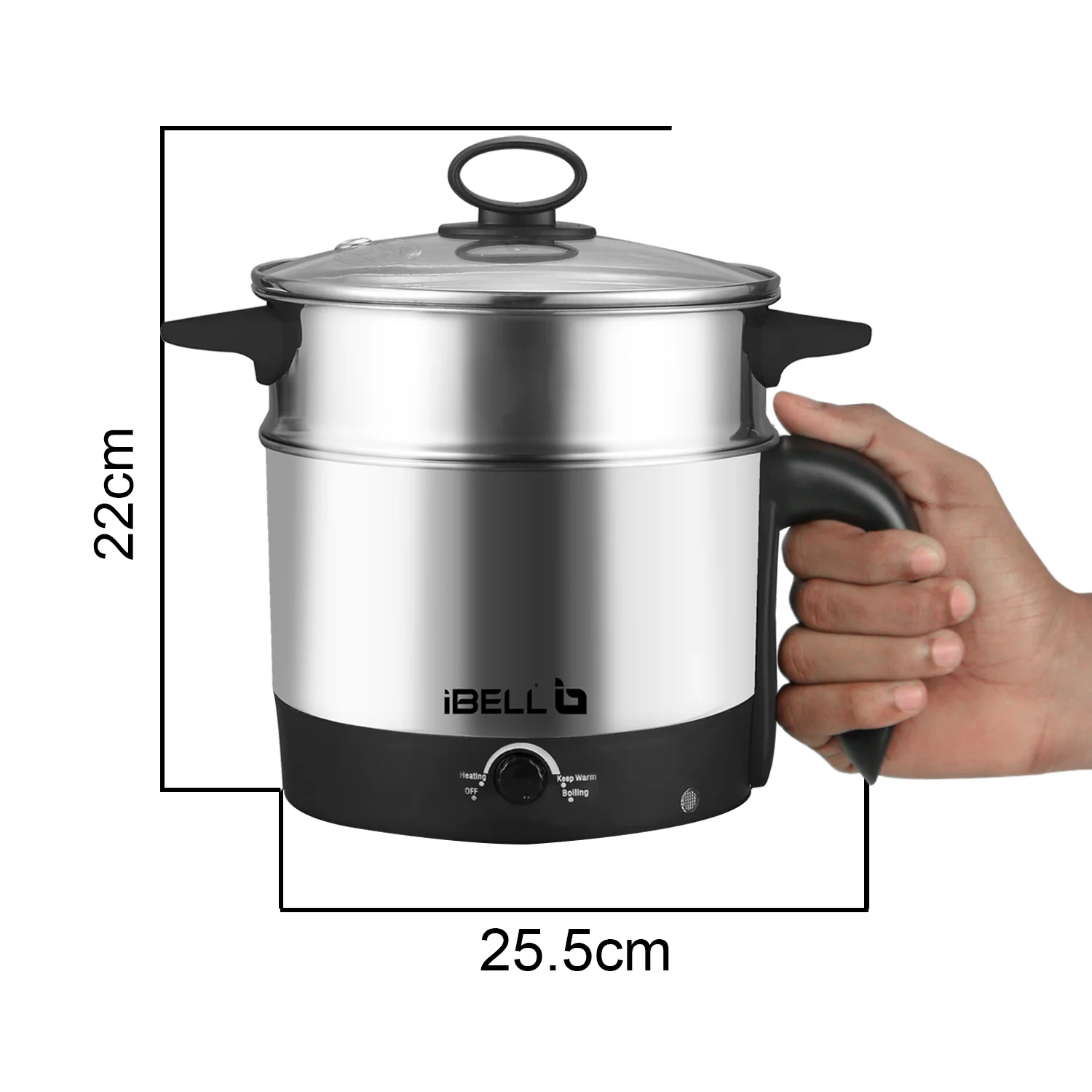 IBELL MPK12M Multipurpose Electric Kettle, 1.2 Litre, 600W, 2 Cooking Pots & Egg Boiler, Temperature Control, For boiling Water, Egg, Stainless Steel Body (Silver) - Image 7