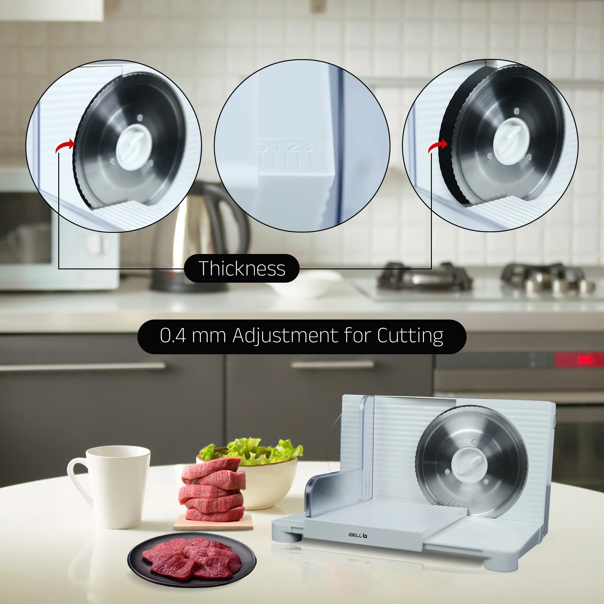 iBELL MS170M Electric Meat Slicer Foldable Portable, 850W, Stainless Steel Blade, Heavy Duty Meat Slicer (White) - Image 4