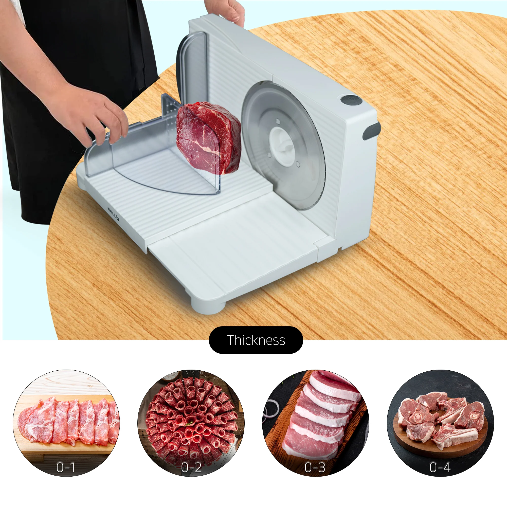iBELL MS170M Electric Meat Slicer Foldable Portable, 850W, Stainless Steel Blade, Heavy Duty Meat Slicer (White) - Image 6