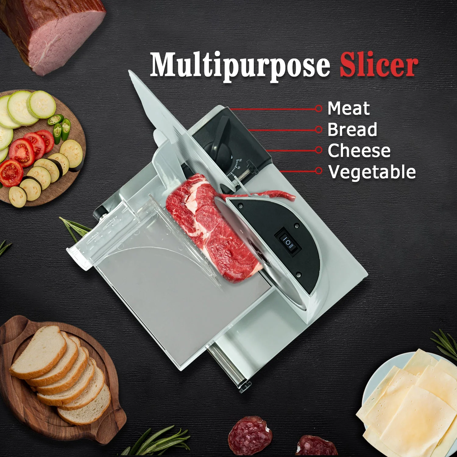 iBELL MS2330M Electric Meat Slicer, 1000W,Heavy Duty Meat Cutter, Chopper & Mincer with Stainless Steel Blade for Boneless Meat/Bread/Cheese/Vegetables (Silver) - Image 5
