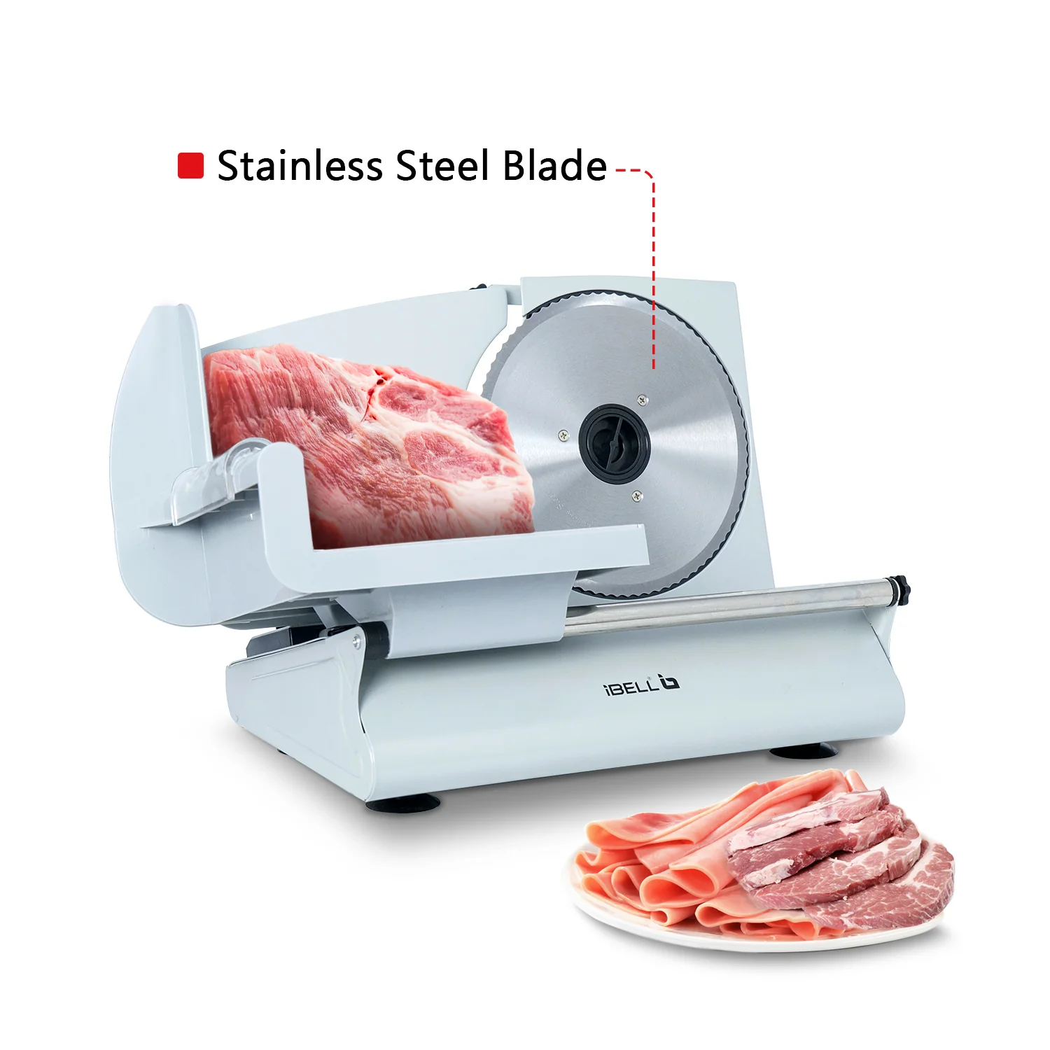 iBELL MS2330M Electric Meat Slicer, 1000W,Heavy Duty Meat Cutter, Chopper & Mincer with Stainless Steel Blade for Boneless Meat/Bread/Cheese/Vegetables (Silver) - Image 7