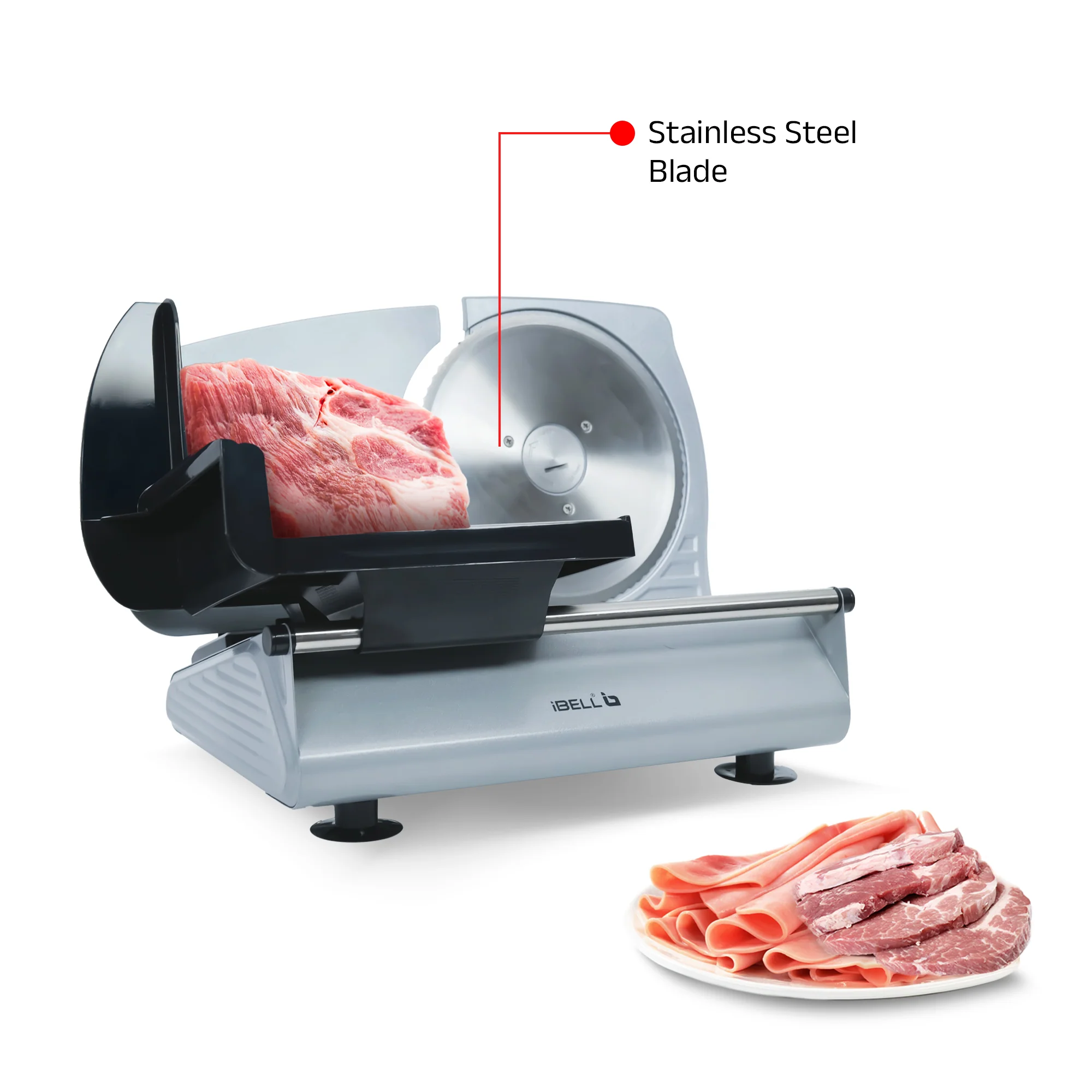 iBELL MS2330MN Electric Meat Slicer,1000W, Heavy Duty Meat Cutter, Chopper & Mincer with Stainless Steel Blade for Boneless Meat/Bread/Cheese/Vegetables (Silver) - Image 6