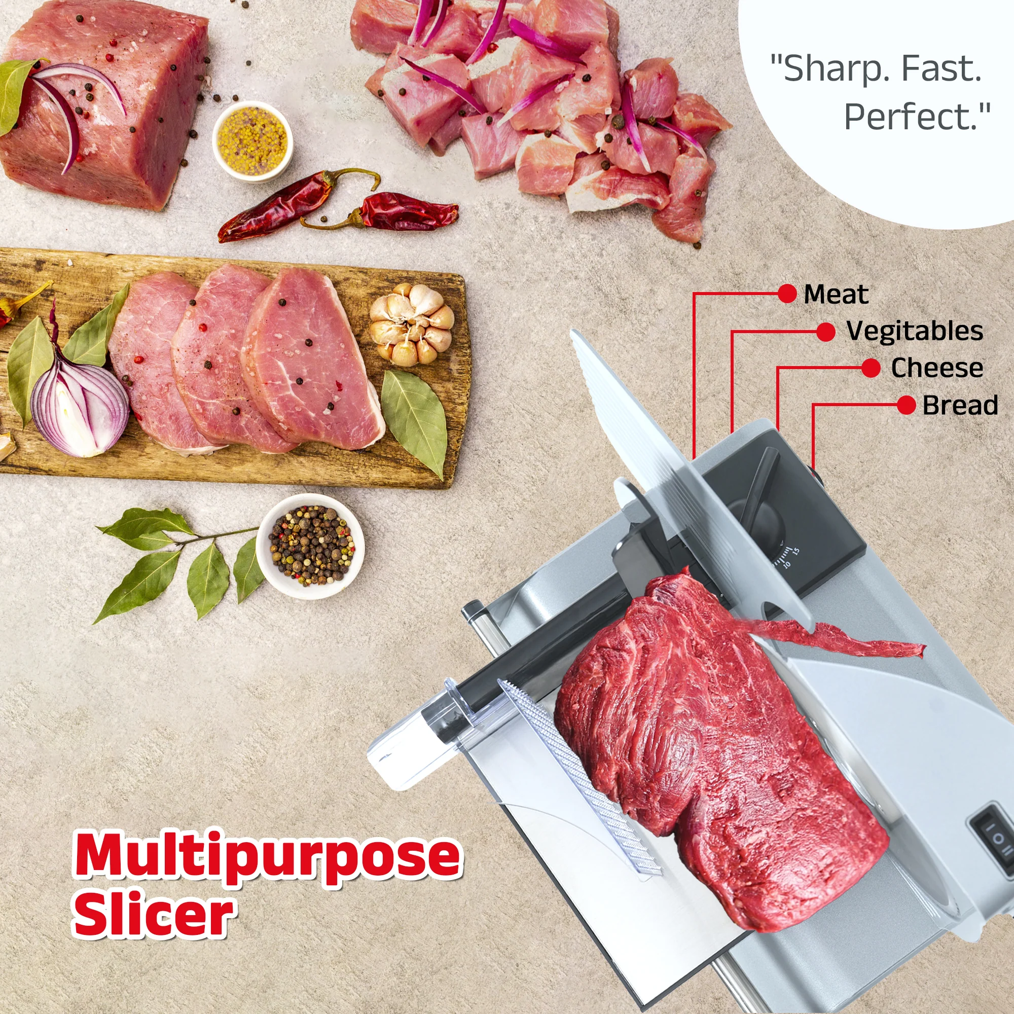 iBELL MS2330MN Electric Meat Slicer,1000W, Heavy Duty Meat Cutter, Chopper & Mincer with Stainless Steel Blade for Boneless Meat/Bread/Cheese/Vegetables (Silver) - Image 7