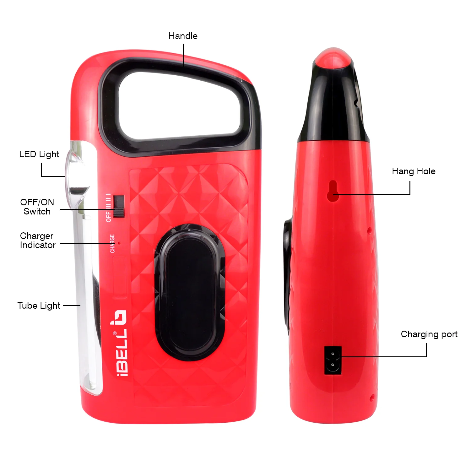 IBELL El8428Sl 2-in-1 Emergency Light, High Lumen Rechargeable with Flashlight/Torch, 15W Led Hand Lamp, 3 Light Modes (Red) - Image 5