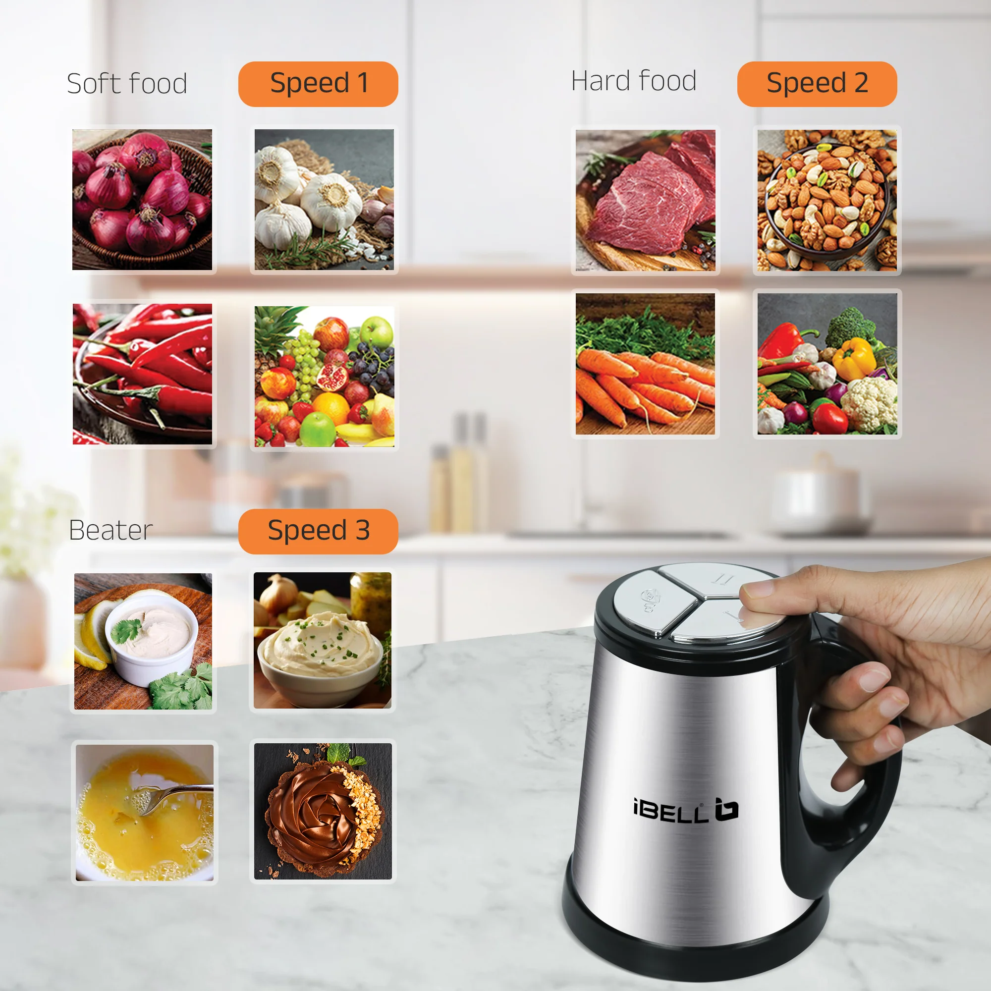 IBELL Electric Chopper, Large Size (5L) for Kitchen Use, 1200W, Stainless Steel Blade, Multi Purpose for Cutting, Slicing Meat, Vegetables, Nuts & Fruits, MT500SM (Silver) - Image 5