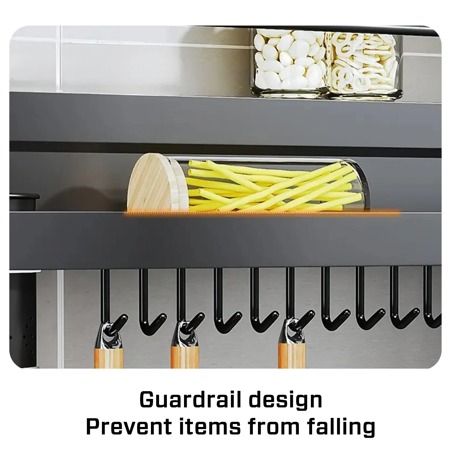 iBELL Multifunctional Wall-Mounted Kitchen Storage Organizer Rack with Spice Shelf, Utensil Hooks & Holder - IBLCH260 - Image 4