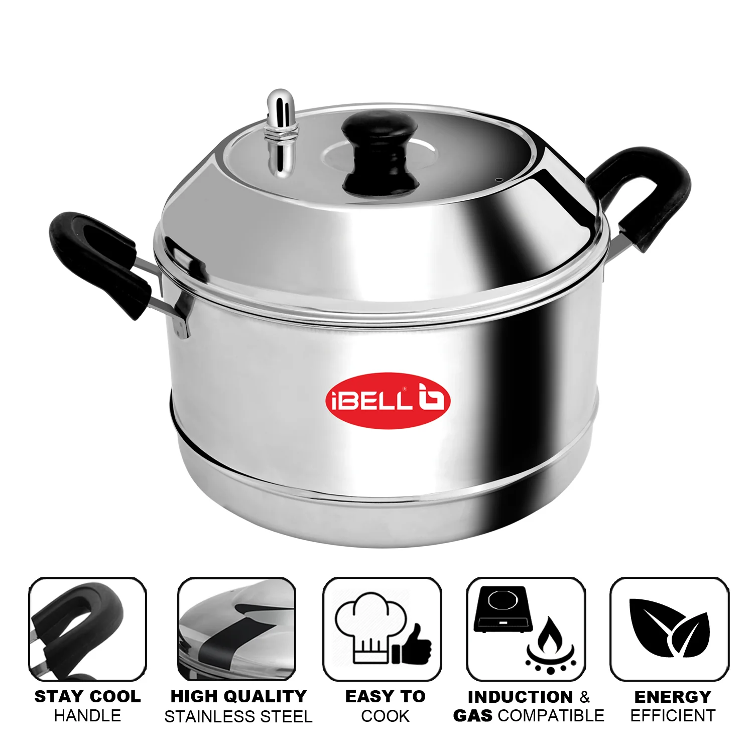 iBELL Outer Lid Idly Cooker Stainless Steel; Idli Maker with 4 Plates (16 Idlies), 5 Liter, Silver - Image 5