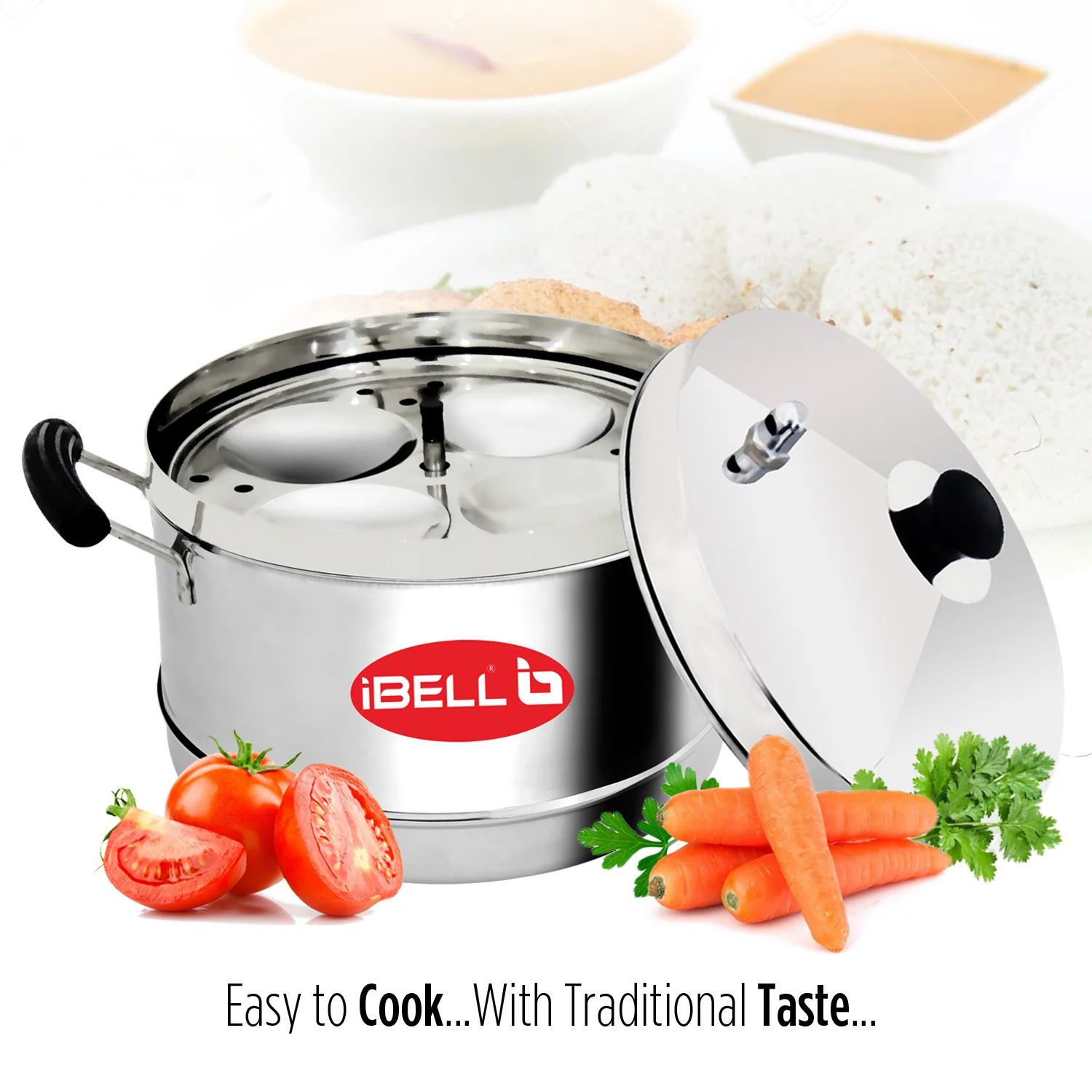 iBELL Outer Lid Idly Cooker Stainless Steel; Idli Maker with 4 Plates (16 Idlies), 5 Liter, Silver - Image 6