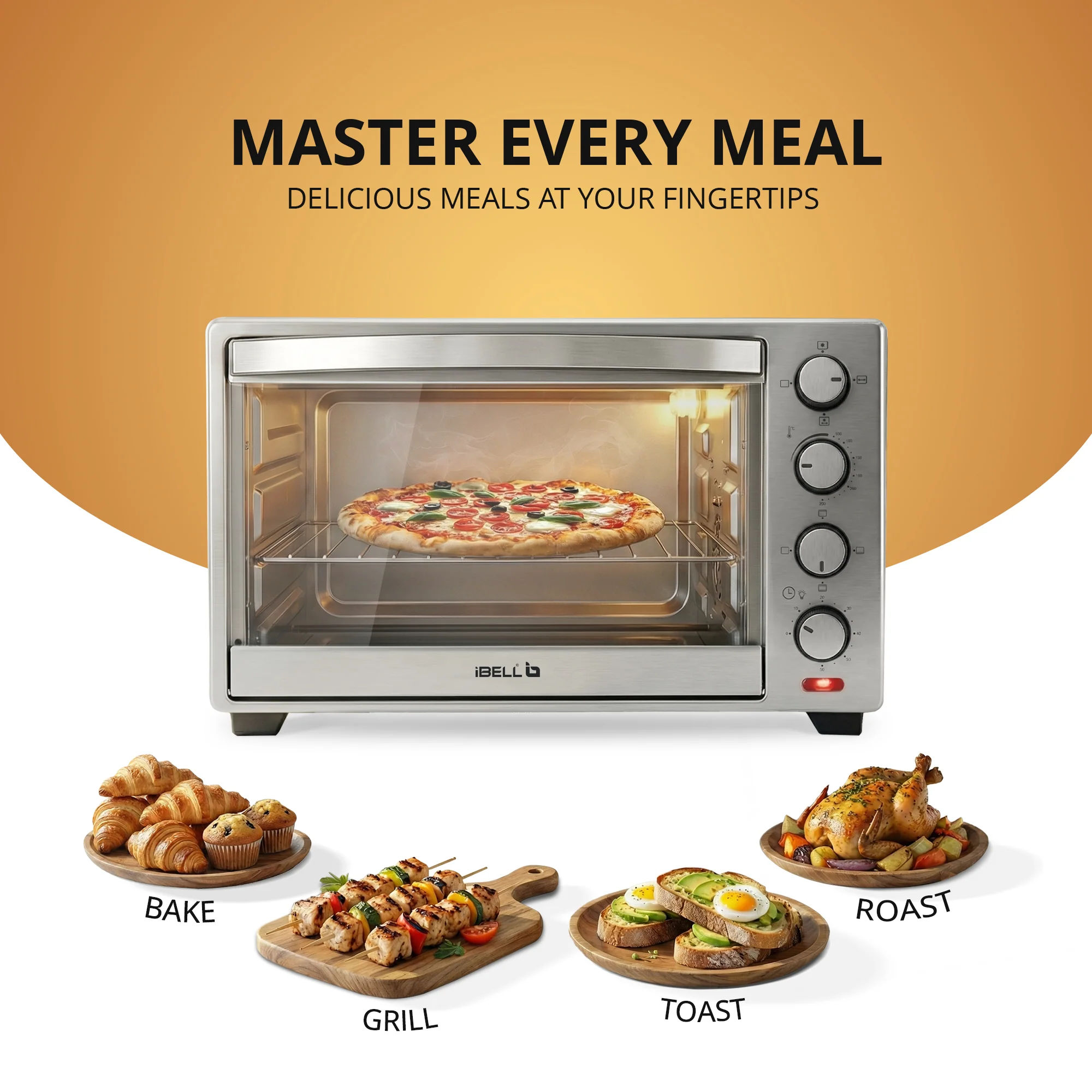 IBELL Oven Toaster Grill OTG, 30 Litre, Stainless Steel Body, Convection Fan, Rotisserie, Adjustable Temperature & Timer, SS30LGDLX (Sliver) - Image 4