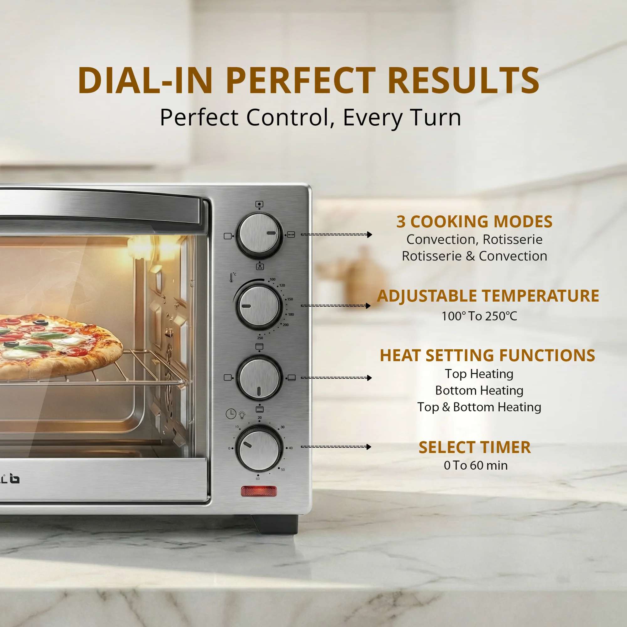 IBELL Oven Toaster Grill OTG, 30 Litre, Stainless Steel Body, Convection Fan, Rotisserie, Adjustable Temperature & Timer, SS30LGDLX (Sliver) - Image 6