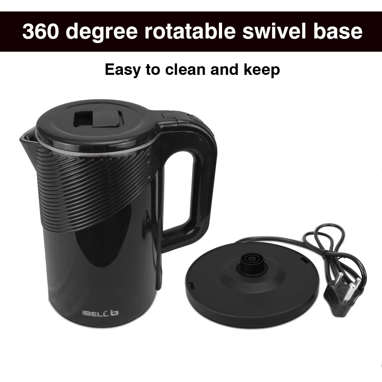 iBELL Pek20Bkplus Premium Stainless Steel Electric Kettle, 2.0 Litre, Auto Cut-Off Feature, 360 Degree Rotating Base, Shock Proof Insulated Body (Black, 1600 Watts, 2 L) - Image 6