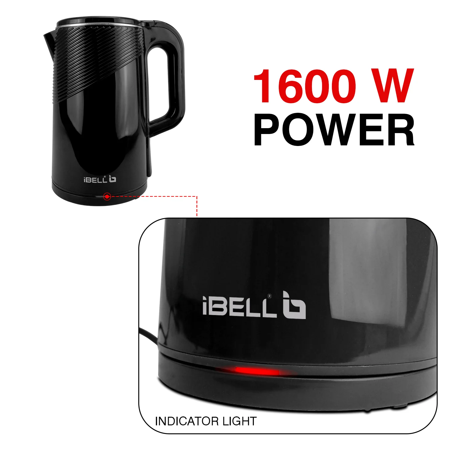 iBELL Pek20Bkplus Premium Stainless Steel Electric Kettle, 2.0 Litre, Auto Cut-Off Feature, 360 Degree Rotating Base, Shock Proof Insulated Body (Black, 1600 Watts, 2 L) - Image 7