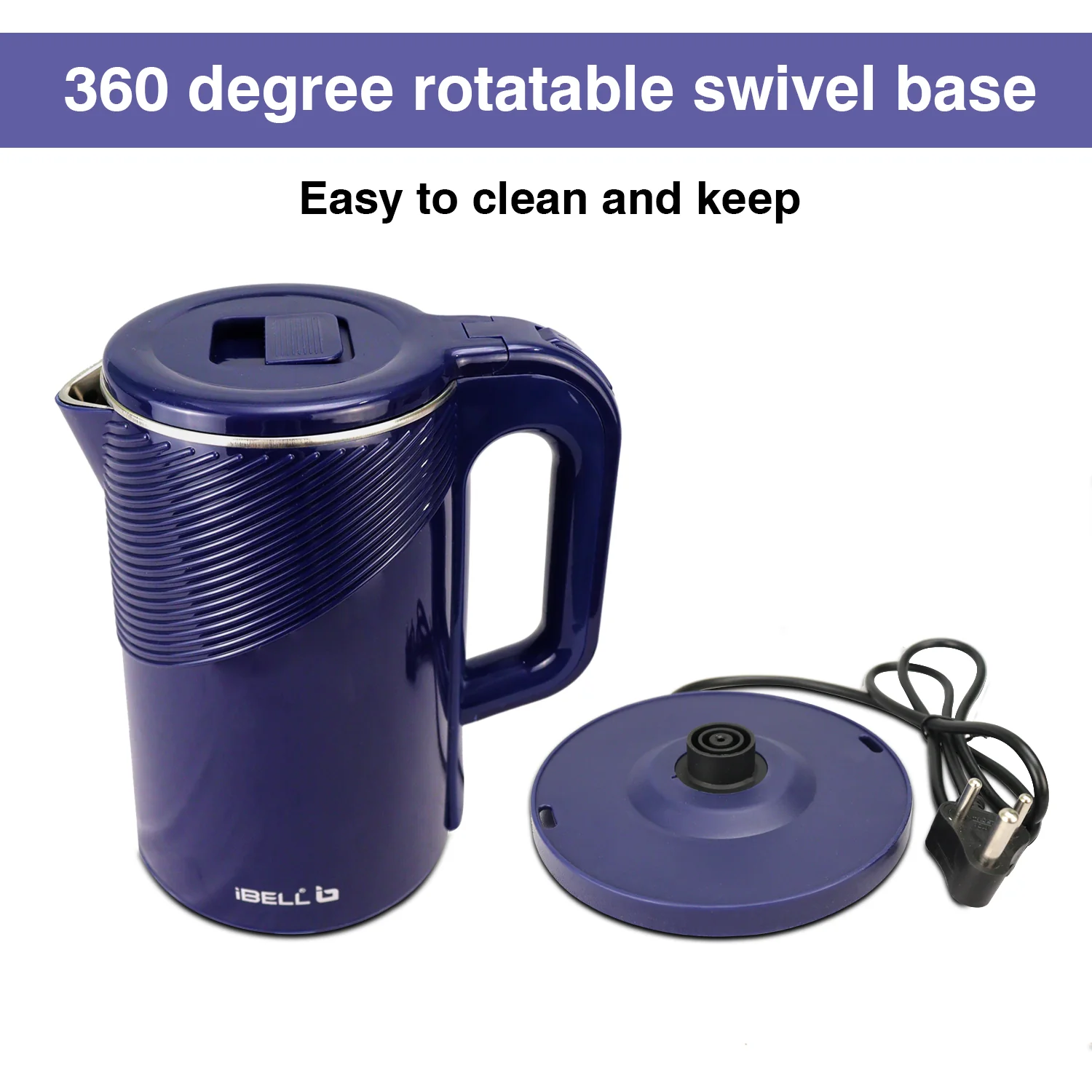 iBELL PEK20BLPLUS Premium Electric Kettle, 2 Litre, 1600W, Auto Cut-Off Feature, Stainless Steel with Insulation, 360 degree Rotating Base, Safety Lid With Locking Mechanism (Blue) - Image 6