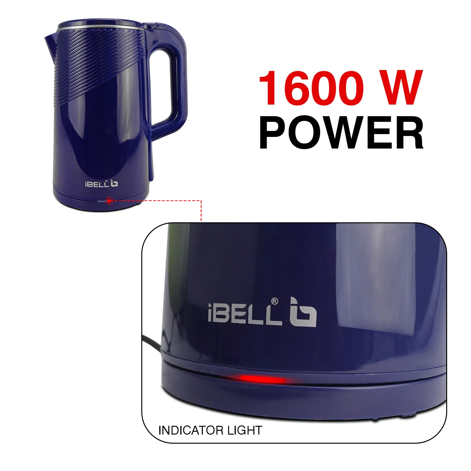 iBELL PEK20BLPLUS Premium Electric Kettle, 2 Litre, 1600W, Auto Cut-Off Feature, Stainless Steel with Insulation, 360 degree Rotating Base, Safety Lid With Locking Mechanism (Blue) - Image 7