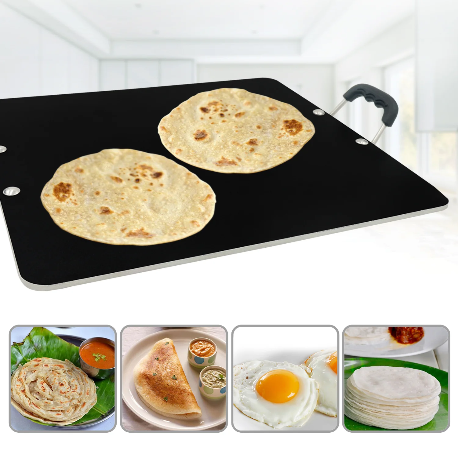 IBELL PT3833 Non Stick Tawa, Dosa Roti Chapati Pathiri Tawa, Large Rectangular Aluminium Body, 38cm x 33cm with 5mm Thickness (Black) - Image 7