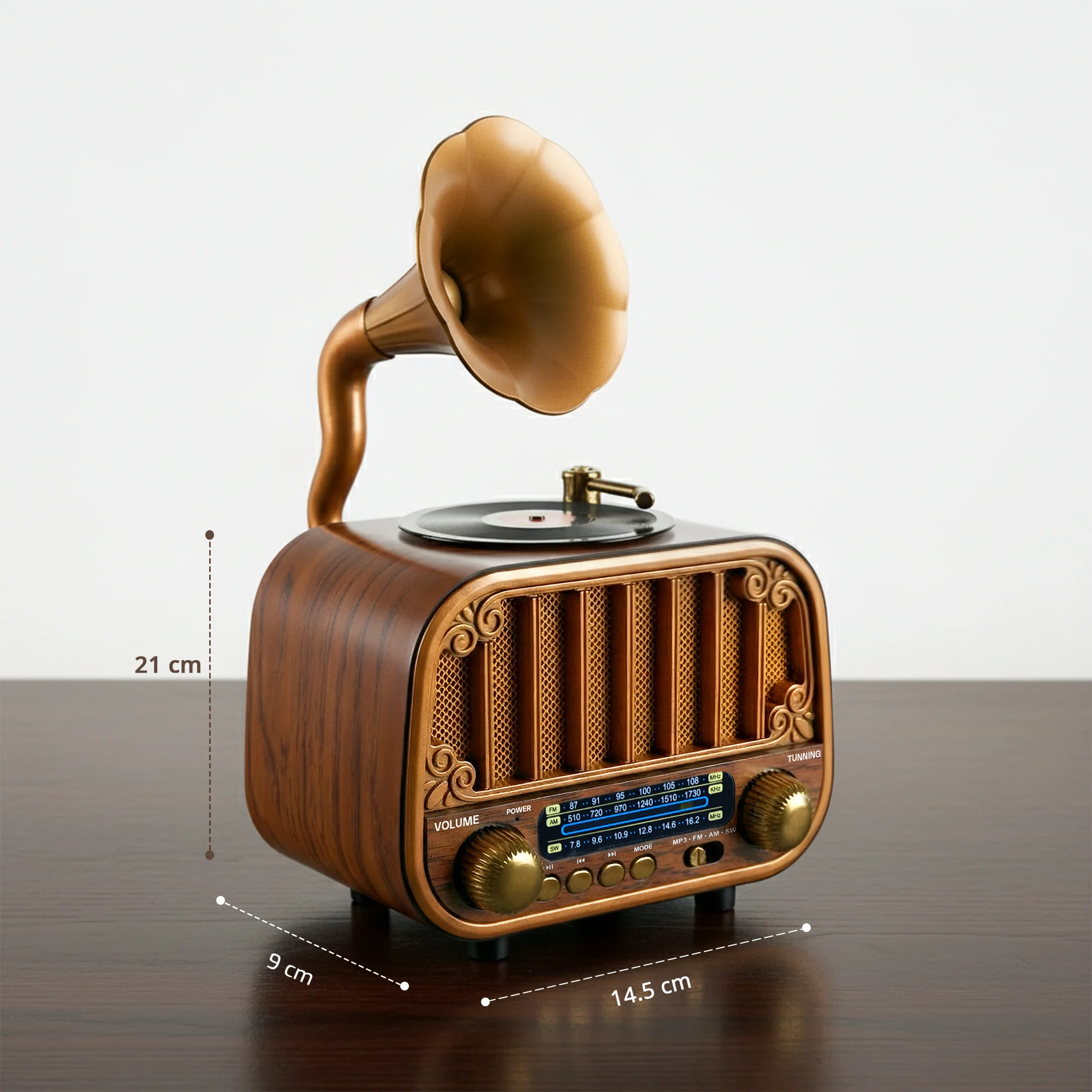 iBELL Rhythm 540 Vintage Bluetooth Speaker with AM/FM/SW Radio | 3 Band Portable Retro Radio | USB Port & TF Card Slot | MP3 Playback | 5V DC Powered Wireless Music System (Wood Finish) - Image 7