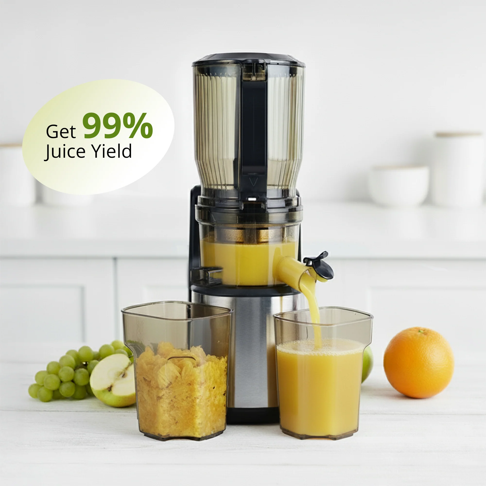 iBELL Slow Fusion 1300 Whole Fruit Cold Press Slow Juicer | 13 cm Wide Mouth | 300W Slow Juicer for Fruits, Vegetables, Nut Milk | High Juice Yield, Low Noise, Easy Clean 10 -Year Warranty - Image 3