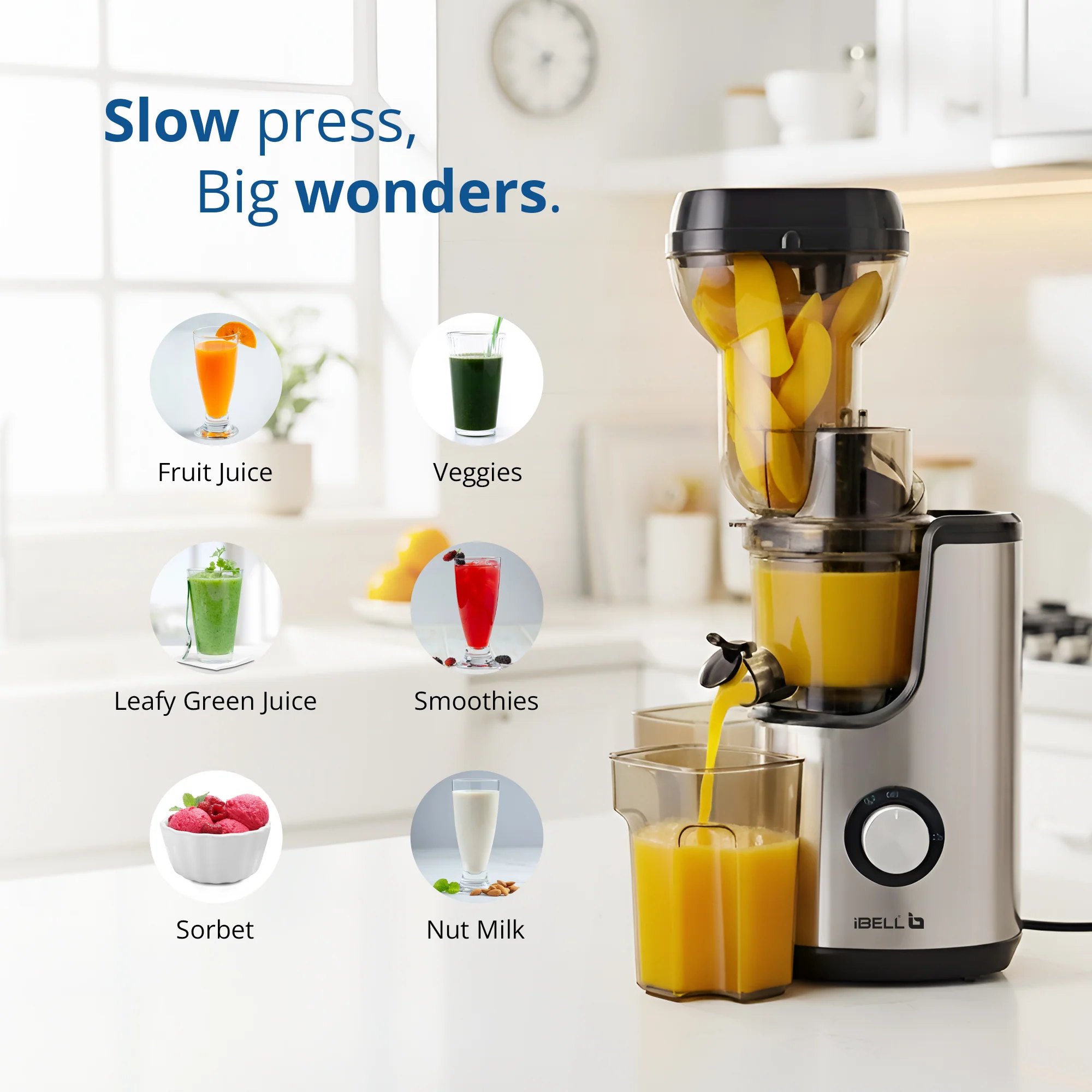 iBELL SLOW FUSION 750 Cold Press Slow Juicer 300W Silent Motor All-in-1 Fruit & Vegetable Juicer machine for home Compact Design Easy Assembly & Cleaning with 10 -Year Warranty - Image 10