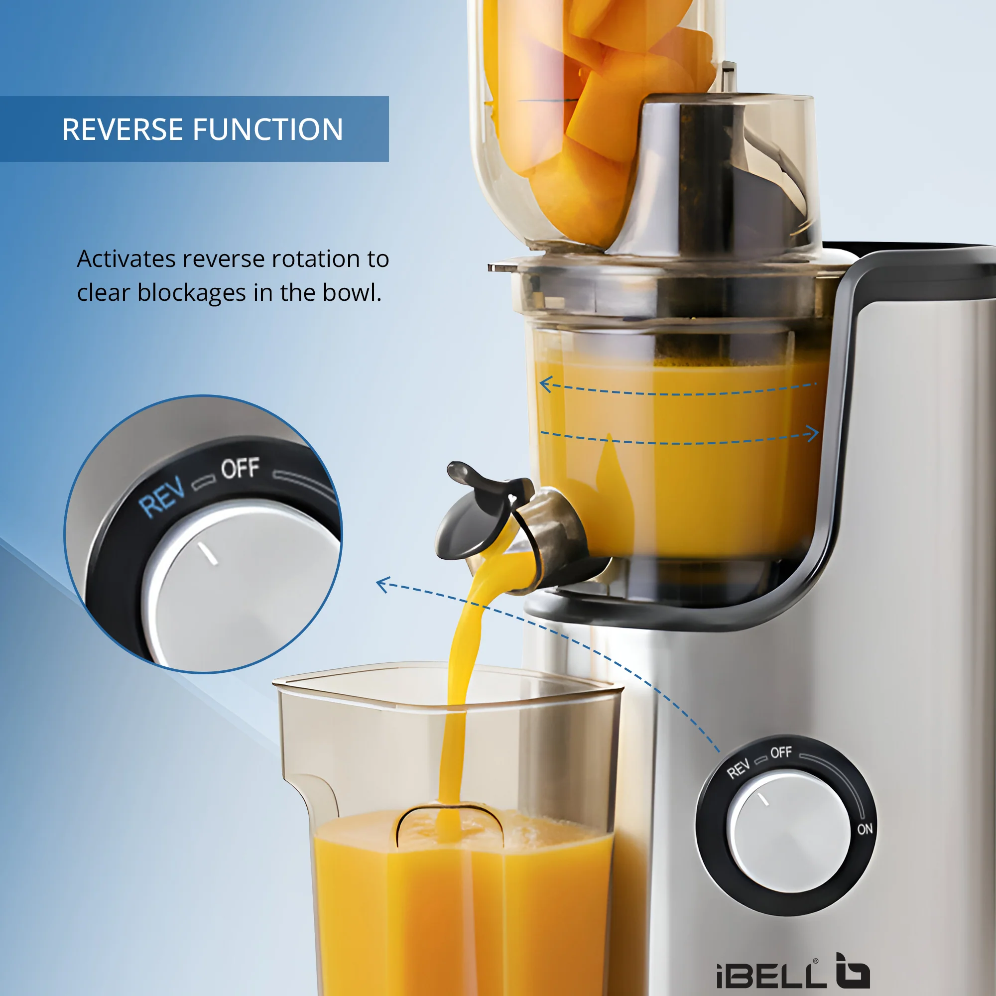 iBELL SLOW FUSION 750 Cold Press Slow Juicer 300W Silent Motor All-in-1 Fruit & Vegetable Juicer machine for home Compact Design Easy Assembly & Cleaning with 10 -Year Warranty - Image 6