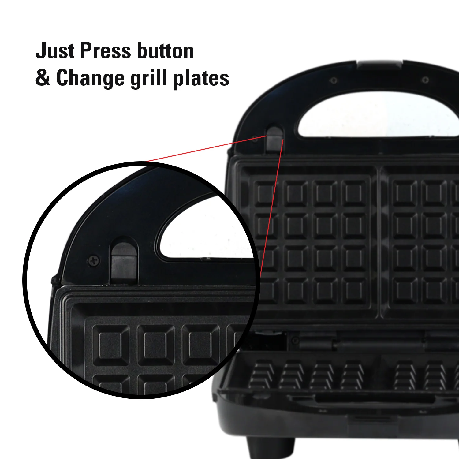iBELL SM1301 3-in-1 Sandwich Maker, Big Size, 750 Watt, with Detachable Plates for Toast/Waffle/Grill (24 x 24 x 10 cm) - Image 3